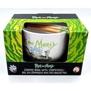 Adult Swim RICK and MORTY 20oz Ceramic Ramen Bowl (5 in.) Chopsticks Set New